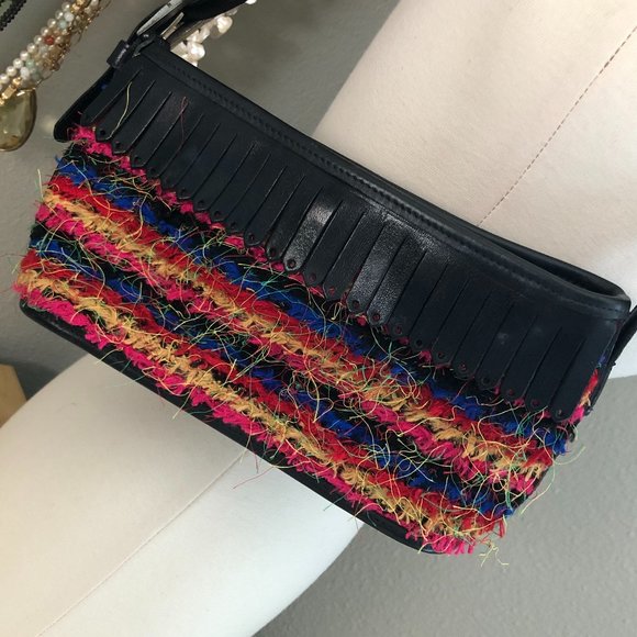 Vintage Y2K BRIGHTON Boucle Fringe Leather Kiltie Satchel Handbag - Picture 6 of 8